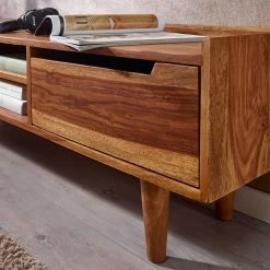 2-türiges TV Lowboard Mit Griffmulden - Placer -Lana Sales 2 tueriges tv lowboard mit griffmulden zwei faechern aus sheesham holz placer 04