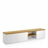 200x44x36 TV Lowboard In Weiß & Eiche - Vintilias -Lana Sales 200x44x36 tv lowboard in weiss eiche mit 2 tueren schubladen faechern vintilias 01