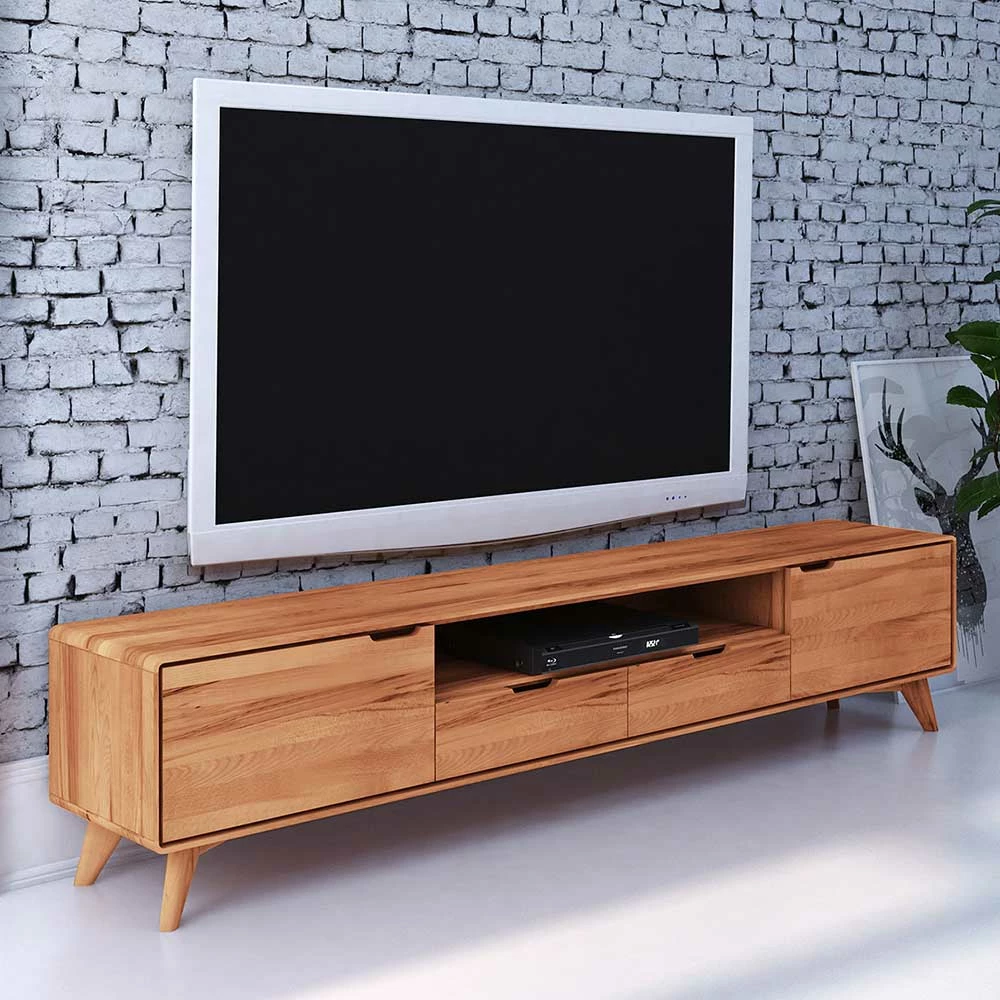 220cm Breites Lowboard Für TV Aus Kernbuche - Junola 4 220cm Breites Lowboard Für TV Aus Kernbuche - Junola – Bild 2