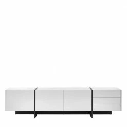 252x60x45 Wohnzimmer Lowboard In Weiß - Laucata -Lana Sales 252x60x45 wohnzimmer lowboard in weiss mit schwarz laucata 02