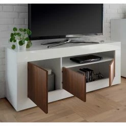 3-türiges TV Board In Nussbaum Dekor - Heres -Lana Sales 3 tueriges tv board in nussbaum dekor weiss hochglanz 138x56x43 heres 02