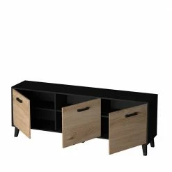 3-türiges TV Lowboard In Wildeiche Holzdekor - Paniera -Lana Sales 3 tueriges tv lowboard in wildeiche holzdekor und schwarz paniera 03