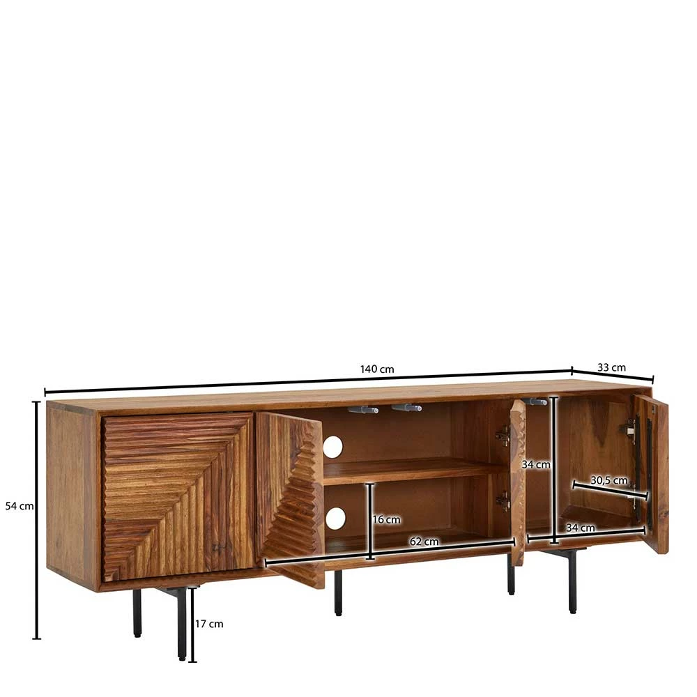 4-türiges Massivholz Sideboard 140 Cm Breit - Surin 8 4-türiges Massivholz Sideboard 140 Cm Breit - Surin – Bild 6