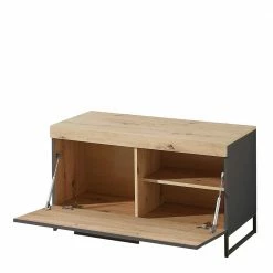 96x55x44 TV Bank Mit Klappe - Svanjon -Lana Sales 96x55x44 tv bank mit klappe in dunkelgrau wildeiche dekor svanjon 02