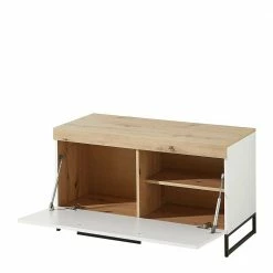 96x55x44 TV Board Mit Klappe Modern - Cicek -Lana Sales 96x55x44 tv board mit klappe modern in weiss wildeiche holzdekor cicek 02