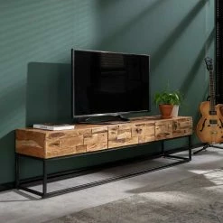 Akazie TV Unterschrank Mit 3 Schubladen - Lutos -Lana Sales akazie tv unterschrank mit 3 schubladen 180x46x40 cm lutos 03