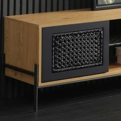 Ausgefallenes TV Board Mit Kunstrattan Einsätzen - Zavias -Lana Sales ausgefallenes tv board mit kunstrattan einsaetzen in schwarz natur holzdekor zavias 03