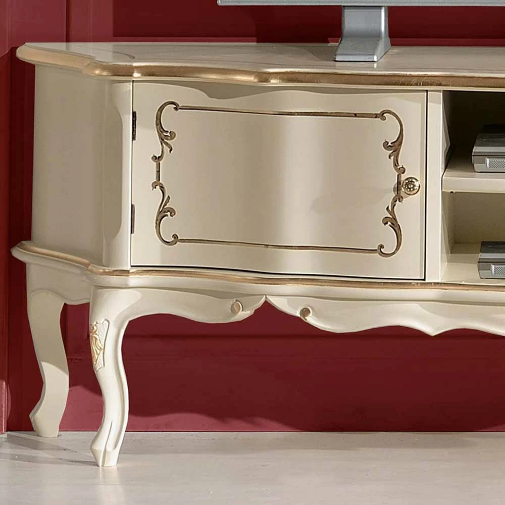 Barock TV Unterschrank In Weiß Mit Gold - Datalera 4 Barock TV Unterschrank In Weiß Mit Gold - Datalera – Bild 2