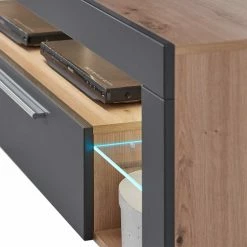 Beleuchtete TV Kommode Mit Klappe & Glas-Böden - Lorena 11 Beleuchtete TV Kommode Mit Klappe & Glas-Böden - Lorena -Lana Sales beleuchtete tv kommode mit klappe glas boeden in grau asteiche optik lorena 03