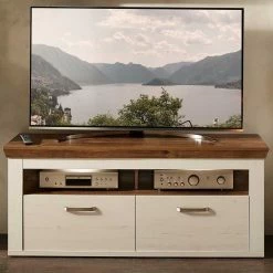 Country Style TV Board Mit Schubladen - Noiala -Lana Sales country style tv board mit schubladen faechern in weiss wildeiche dunkel noiala 01