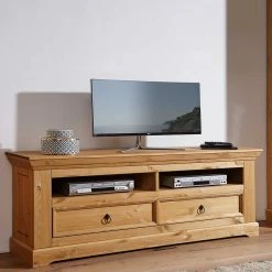 Country Style TV Kommode Aus Kiefer Massiv - Xulan -Lana Sales country style tv kommode aus kiefer massiv mit 2 schubladen 2 faechern xulan 01