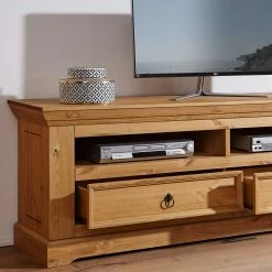 Country Style TV Kommode Aus Kiefer Massiv - Xulan -Lana Sales country style tv kommode aus kiefer massiv mit 2 schubladen 2 faechern xulan 03