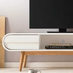 Design Lowboard Für TV In Weiß - Tressi -Lana Sales design lowboard fuer tv in weiss eiche scandi chic tressi 02