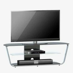 Design TV Tisch Mit Glas & Schwarzglas - Flacona -Lana Sales design tv tisch mit glas schwarzglas metall in chrom flacona 01
