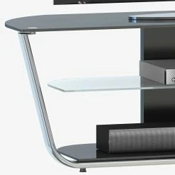 Design TV Tisch Mit Glas & Schwarzglas - Flacona -Lana Sales design tv tisch mit glas schwarzglas metall in chrom flacona 02