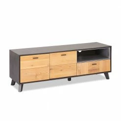 Fernseher Lowboard In Eiche Bianco & Grau - Hopiz -Lana Sales fernseher lowboard in eiche bianco grau 2 tuerig schublade fach hopiz 01