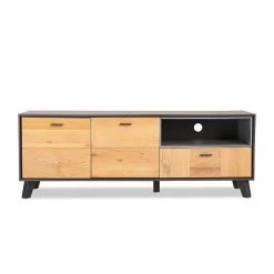 Fernseher Lowboard In Eiche Bianco & Grau - Hopiz -Lana Sales fernseher lowboard in eiche bianco grau 2 tuerig schublade fach hopiz 02