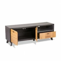 Fernseher Lowboard In Eiche Bianco & Grau - Hopiz -Lana Sales fernseher lowboard in eiche bianco grau 2 tuerig schublade fach hopiz 03