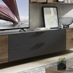 Graues TV Lowboard Mit Klappe & Schublade - Nivita -Lana Sales graues tv lowboard mit klappe schublade fuer stand und wandmontage nivita 05