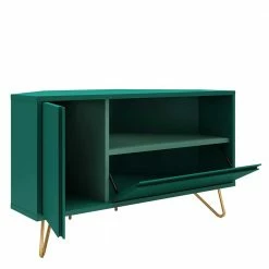 Grüner TV Eckschrank Mit Klappe & Tür - Ricriava -Lana Sales gruener tv eckschrank mit klappe tuer mit haarnadel fuessen in gold ricriava 03
