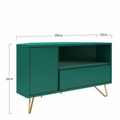 Grüner TV Eckschrank Mit Klappe & Tür - Ricriava -Lana Sales gruener tv eckschrank mit klappe tuer mit haarnadel fuessen in gold ricriava 05