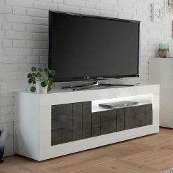 Günstiges Design TV Board 138x56x43 Cm - Voskala -Lana Sales guenstiges design tv board 138x56x43 cm in weiss hochglanz grau voskala 02