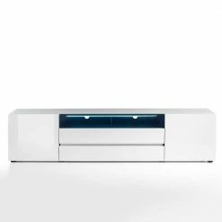 Hochglanz Lowboard Für TV In Weiß - Peritos -Lana Sales hochglanz lowboard fuer tv in weiss 203x49x43 cm peritos 03 2