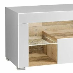 Hochglanz TV Board In Weiß & Holz Antik - Wouty -Lana Sales hochglanz tv board in weiss holz antik mit led beleuchtung wouty 02