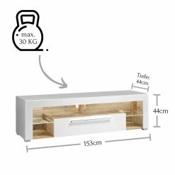 Hochglanz TV Board In Weiß & Holz Antik - Wouty -Lana Sales hochglanz tv board in weiss holz antik mit led beleuchtung wouty 03