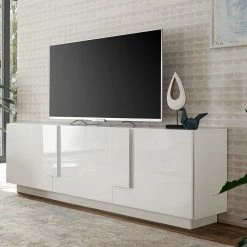 Hochglanz TV Unterschrank 3-türig - Kerym -Lana Sales hochglanz tv unterschrank 3 tuerig in weiss mit sockelgestell kerym 05