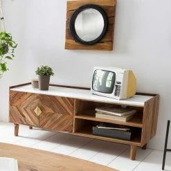 Holz Design TV Board Mit Marmor Platte - Enjiva -Lana Sales holz design tv board mit marmor platte 140x55x40 cm enjiva 01
