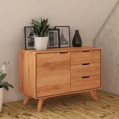 Holz Kommode Mit Tür & 3 Schubladen - Junola I -Lana Sales holz kommode mit tuer 3 schubladen aus kernbuche 90x63x40 junola i 01
