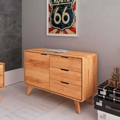 Holz Kommode Mit Tür & 3 Schubladen - Junola I -Lana Sales holz kommode mit tuer 3 schubladen aus kernbuche 90x63x40 junola i 02