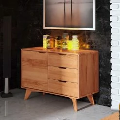 Holz Kommode Mit Tür & 3 Schubladen - Junola I -Lana Sales holz kommode mit tuer 3 schubladen aus kernbuche 90x63x40 junola i 04