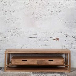 Holz Tisch Für Den Fernseher 140x35x45 Cm - Etersa -Lana Sales holz tisch fuer den fernseher 140x35x45 cm mit zwei schubladen etersa 01