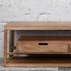 Holz Tisch Für Den Fernseher 140x35x45 Cm - Etersa -Lana Sales holz tisch fuer den fernseher 140x35x45 cm mit zwei schubladen etersa 02