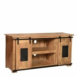 Industrial TV Board Mit Schiebetüren - Eswan -Lana Sales industrial tv board mit schiebetueren aus mangobaum massivholz metall eswan 02