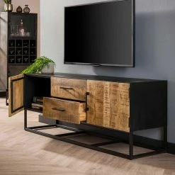 Industry TV Unterschrank In Holz White Wash - Kourtneya -Lana Sales industry tv unterschrank in holz white wash mangobaum schwarzgrau metall kourtneya 02