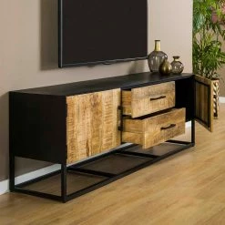 Industry TV Unterschrank In Holz White Wash - Kourtneya -Lana Sales industry tv unterschrank in holz white wash mangobaum schwarzgrau metall kourtneya 03