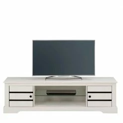 Kiefernholz TV Unterschrank In Weiß Mit Schwarz - Manduza -Lana Sales kiefernholz tv unterschrank in weiss mit schwarz 2 tuerig 2 faecher manduza 01