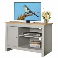 Kleiner TV Unterschrank Mit 95 Cm Breite - Poliesti -Lana Sales kleiner tv unterschrank mit 95 cm breite in grau eichefarben poliesti 01