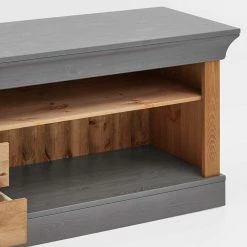 Landhaus Lowboard Mit 3 Schubladen & 2 Fächern - Eshelas -Lana Sales landhaus lowboard mit 3 schubladen 2 faechern in grau kiefer lauge eshelas 04