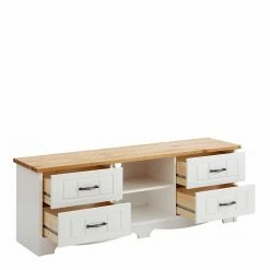 Landhaus TV Bank Mit Schubladen - Ribeiro -Lana Sales landhaus tv bank mit schubladen aus massivholz in weiss honig ribeiro 02