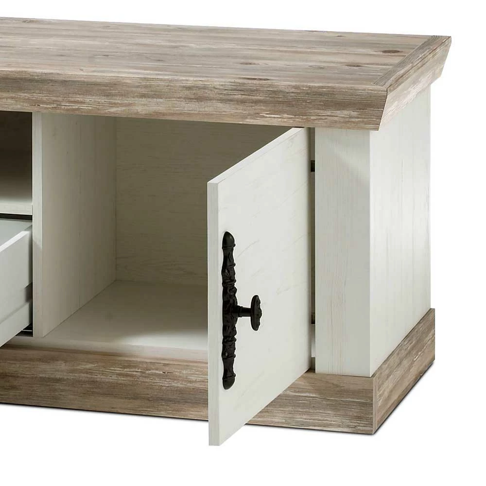 Landhaus TV Board In Weiß & Pinie Shabby Nedita 156 Cm Breit 7 Landhaus TV Board In Weiß & Pinie Shabby Nedita 156 Cm Breit – Bild 5