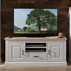Landhaus TV Schrank Mariessa In Weiß & Eiche Hell -Lana Sales landhaus tv schrank in weiss eiche hell 65cm hoch mariessa 01