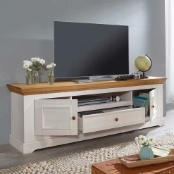 Landhaus TV Schrank Elvelina In Weiß & Eichenfarben -Lana Sales landhaus tv schrank in weiss eichenfarben elvelina 02