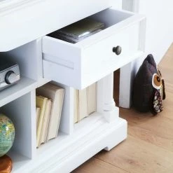 Landhaus TV Unterschrank In Weiß Riadura Mit Medien Regal -Lana Sales landhaus tv unterschrank in weiss mit medien regal riadura 02