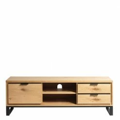 Lowboard Für Den Fernseher In Wildeiche - Essvira -Lana Sales lowboard fuer den fernseher in wildeiche furnier schwarz metall essvira 02