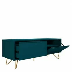 Lowboard In Petrol Mit Schublade & Klappe - Junetega -Lana Sales lowboard in petrol mit schublade klappe niedrigen haarnadel beinen in gold junetega 03