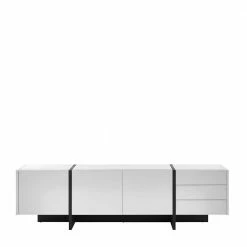 Lowboard Mit Drei Türen & Drei Schubladen - Laucata -Lana Sales lowboard mit drei tueren drei schubladen in weiss mit schwarz laucata 02